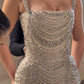 Silbernes, wunderschönes, luxuriöses, atemberaubendes, figurbetontes, kurzes Ballkleid mit Perlenbesatz, Heimkehrkleid, Geburtstagskleid, nv4795