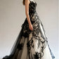 NiceVestidos-Schwarz-Weiß Paneel-Spitzen-Tüll Ärmelloses bodenlanges Gothic-Kleid NV6201