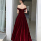 Elegantes burgunderfarbenes A-Linien-Partykleid aus Samt mit Schleife und bodenlangem Rock, tiefrotes Abendkleid, Ballkleid nv1792