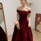 Elegantes burgunderfarbenes A-Linien-Partykleid aus Samt mit Schleife und bodenlangem Rock, tiefrotes Abendkleid, Ballkleid nv1792