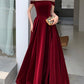 Elegantes burgunderfarbenes A-Linien-Partykleid aus Samt mit Schleife und bodenlangem Rock, tiefrotes Abendkleid, Ballkleid nv1792