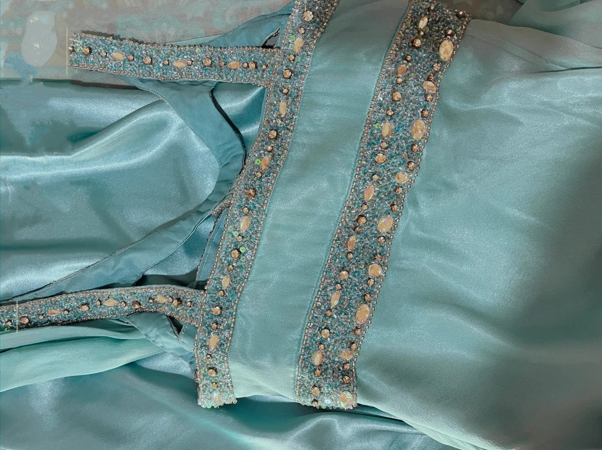 Blaues, perlenbesetztes, langes Satin-Meerjungfrauen-Ballkleid, Abendkleid, Partykleid nv4320