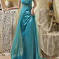 Blaues, perlenbesetztes, langes Satin-Meerjungfrauen-Ballkleid, Abendkleid, Partykleid nv4320
