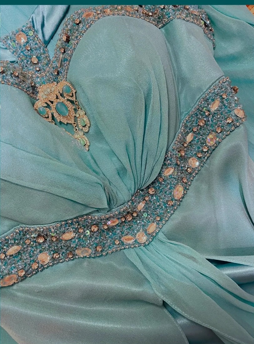 Blaues, perlenbesetztes, langes Satin-Meerjungfrauen-Ballkleid, Abendkleid, Partykleid nv4320