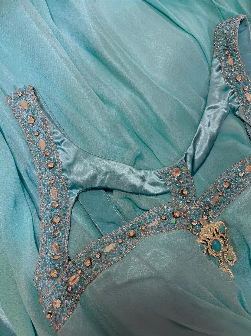 Blaues, perlenbesetztes, langes Satin-Meerjungfrauen-Ballkleid, Abendkleid, Partykleid nv4320
