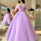 A-Linie Herzausschnitt Tüll Lila Langes Ballkleid, Lila Abendkleider nv1527