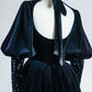 Navy blue vintage elegant half turtleneck exquisite beaded long velvet ball gown evening dress nv3376