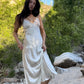 Robe de cocktail longue en satin ivoire à épaules dénudées et à fleurs, longueur au sol, robe de soirée nv4105