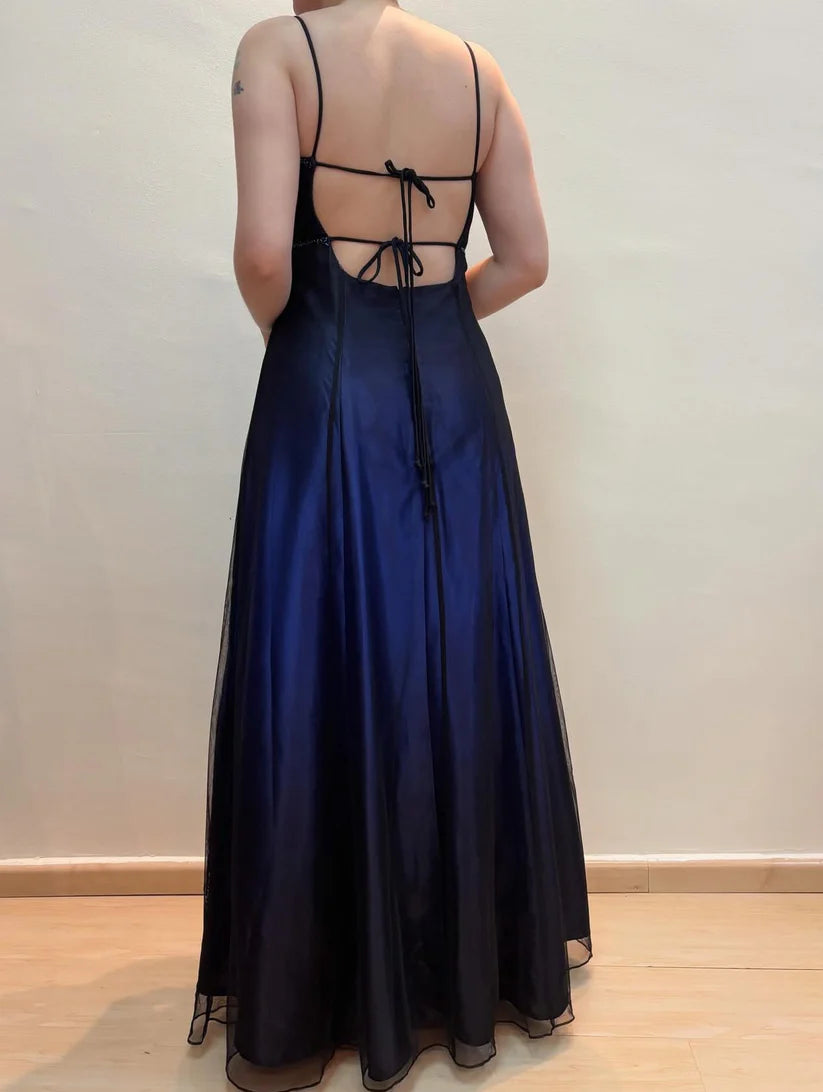 NiceVestidos – Dunkelblau/Dunkelgrau, florales, exquisites, perlenbesetztes, langes Tüll-Ballkleid, Feenkleid NV5777