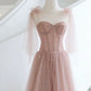 A-Linie, Rundhalsausschnitt, langes Ballkleid aus Tüll in Rosa, formelles Abendkleid in Rosa, nv1528