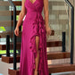 Camisole-Kleid mit unregelmäßigem Rüschenbesatz und Schlitz, Rosarot, NV1339