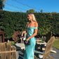 Robe de soirée longue en satin bleu, élégante, épaules dénudées, style sirène, tenue de bal formelle pour femme, nv3931