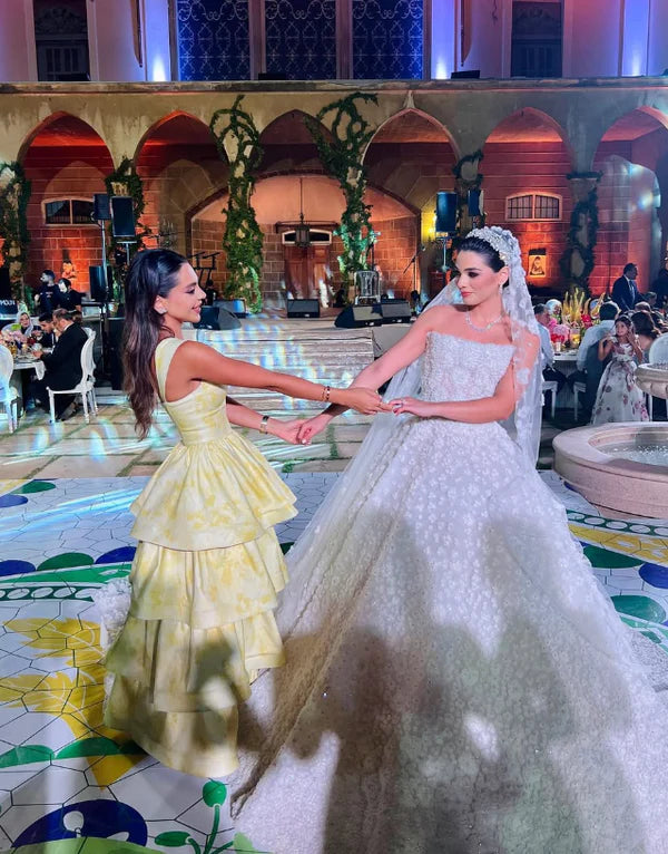 Light Yellow Ruffle Tiered A-Line Long Party Dress Prom Gown Evening Gown nv1778