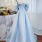 Light Blue Elegant A-line Off-shoulder Long Satin Ball Gown Formal Evening Dress nv3416