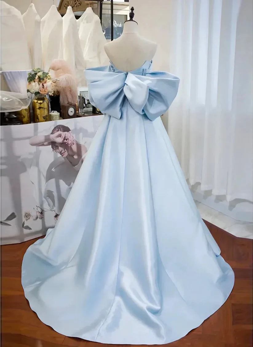 Light Blue Elegant A-line Off-shoulder Long Satin Ball Gown Formal Evening Dress nv3416