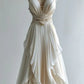 Ivory Elegant V Neck Exquisite Beaded A-Line Long Tulle Ball Gown Evening Gown Wedding Dress nv3459