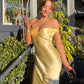 Light Yellow Simple Elegant Off-the-shoulder Long Mermaid Slim Fit Satin Ball Gown Evening Dress Party Dress nv3461