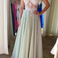 Grün Weiß Spitze Elegante Lange Tüll Ballkleid Abendkleid Partykleid nv4231