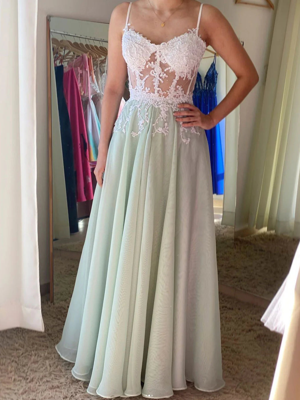 Grün Weiß Spitze Elegante Lange Tüll Ballkleid Abendkleid Partykleid nv4231