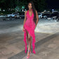 Robe de soirée longue en mousseline de soie, élégante et sexy, sans manches, rose, à la mode, pour les fêtes, les anniversaires, les vacances, nv3952