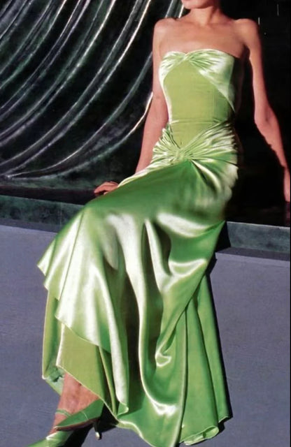 Robe de soirée longue en satin vert vintage élégante, robe de bal, robe de soirée, robe de soirée nv3695