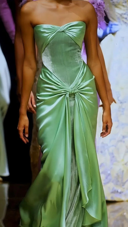 Robe de soirée longue en satin vert vintage élégante, robe de bal, robe de soirée, robe de soirée nv3695
