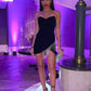 Robe de soirée courte noire à décolleté en cœur avec franges nv2218
