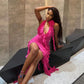 Robe de soirée longue en mousseline de soie, élégante et sexy, sans manches, rose, à la mode, pour les fêtes, les anniversaires, les vacances, nv3952