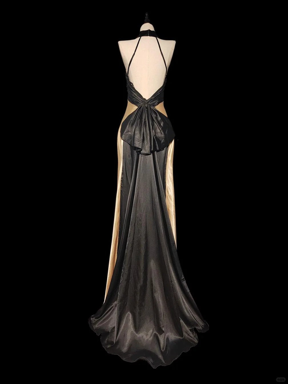 Robe de soirée élégante en satin noir champagne, longue, style sirène, coupe slim, longueur au sol, traîne, robe de bal, robe de bal nv3866