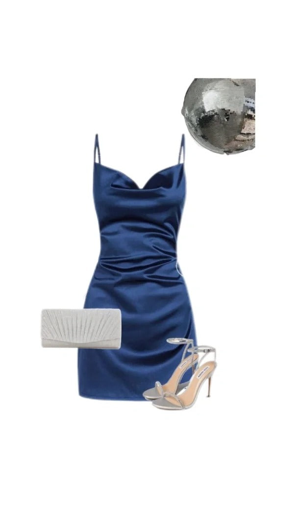 NiceVestidos - ROBE DE RENCONTRE COURTE EN SATIN BLEU ROBE HOCO nv5484