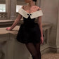 Robe de soirée courte noire sexy à épaules dénudées, robe d'anniversaire, robe de soirée, robe de bal nv2104