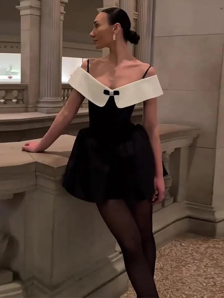 Robe de soirée courte noire sexy à épaules dénudées, robe d'anniversaire, robe de soirée, robe de bal nv2104