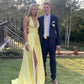 Yellow Deep V Neck A-Line Open Back Hollow Slit Long Prom Dress Formal Party Dress Evening Gown nv2481