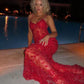 Rotes, modisches, sexy, elegantes Spitzen-Spaghettiträger-Kleid mit langem Geburtstagsparty-Kleid, Ballkleid, Abendkleid, NV1355