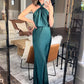 Green simple elegant strapless shoulder pleated long dress ball gown evening dress party dress nv2503