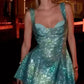 Blaues, funkelndes, kurzes Heimkehrkleid mit Pailletten, Geburtstagspartykleid, nv5248