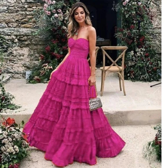 Red Fashion Elegant A-line Long Chiffon Ball Gown Evening Dress Wedding Guest Dress nv3432