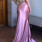 Robe de soirée élégante, col en V, bretelles spaghetti, longue, style sirène, slim, satin, empire, plissée, traînante, rose et violet, nv3933