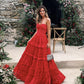 Red Fashion Elegant A-line Long Chiffon Ball Gown Evening Dress Wedding Guest Dress nv3432