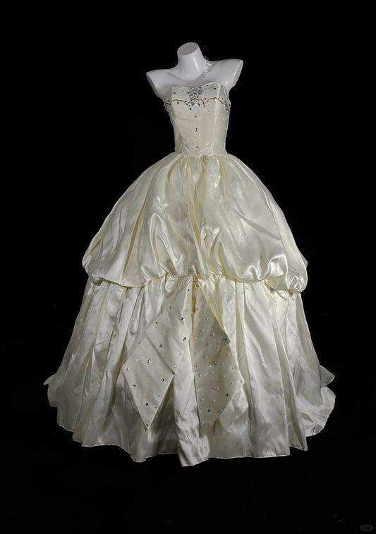 Elfenbeinweiß Wunderschönes farbiges Strass-langes Satin-Ballkleid, Abendkleid, Hochzeitskleid, Bankettkleid, nv4568