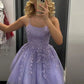 Lila A-Linie Homecoming-Kleid, Cocktailkleid aus Tüll mit Applikationen, nv1599