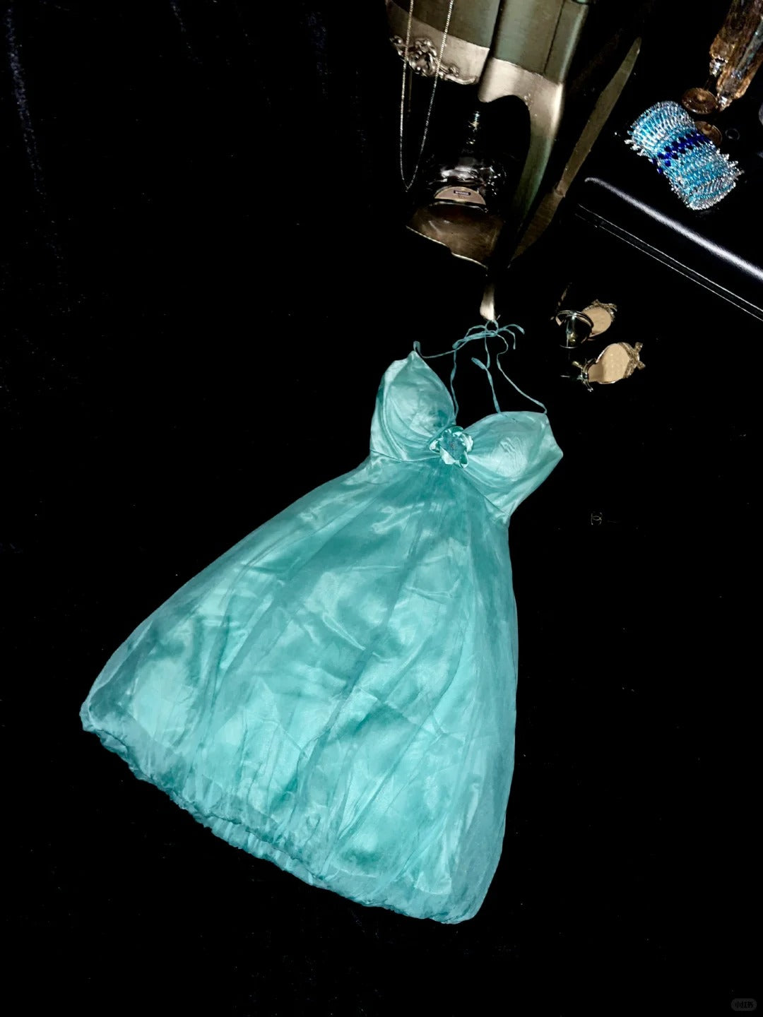 Mintgrünes florales Neckholder-Kurzkleid aus Satin-Tüll für den Heimkehrabend, Abendkleid, Geburtstagspartykleid, nv4689
