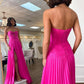 Heißes rosa trägerloses Schlüsselloch-Plissee-A-Linien-Ballkleid nv1645