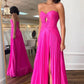 Heißes rosa trägerloses Schlüsselloch-Plissee-A-Linien-Ballkleid nv1645