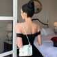 Robe courte noire style Hepburn, épaules dénudées, dos nu, jupe bouffante, robe de soirée diva NV6413