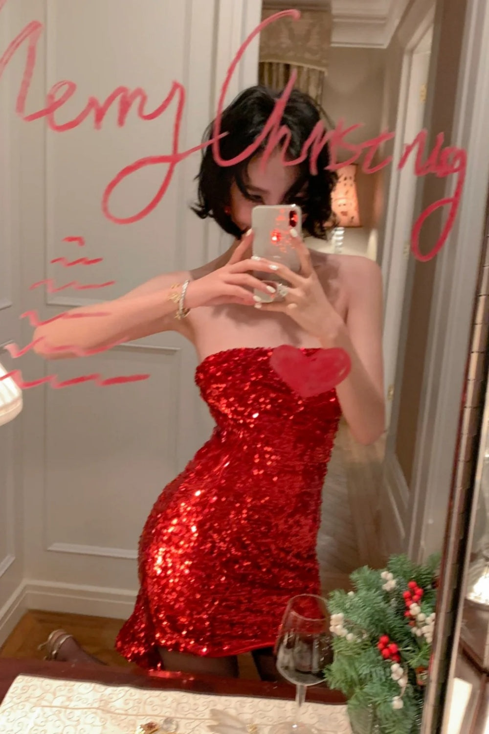 Weihnachtskleid in limitierter Auflage: Rückenfreies Design mit Schleppe, figurbetontes, auffälliges Minikleid für Partys NV6409