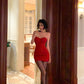 Robe mini bandeau à sequins rouge vif : laçage au dos, coupe moulante, robe de soirée idéale NV6412