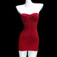 Robe mini bandeau à sequins rouge vif : laçage au dos, coupe moulante, robe de soirée idéale NV6412