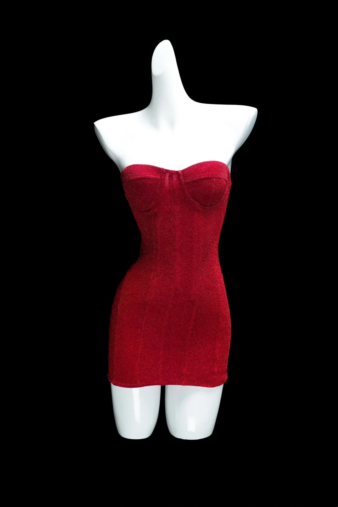 Robe mini bandeau à sequins rouge vif : laçage au dos, coupe moulante, robe de soirée idéale NV6412