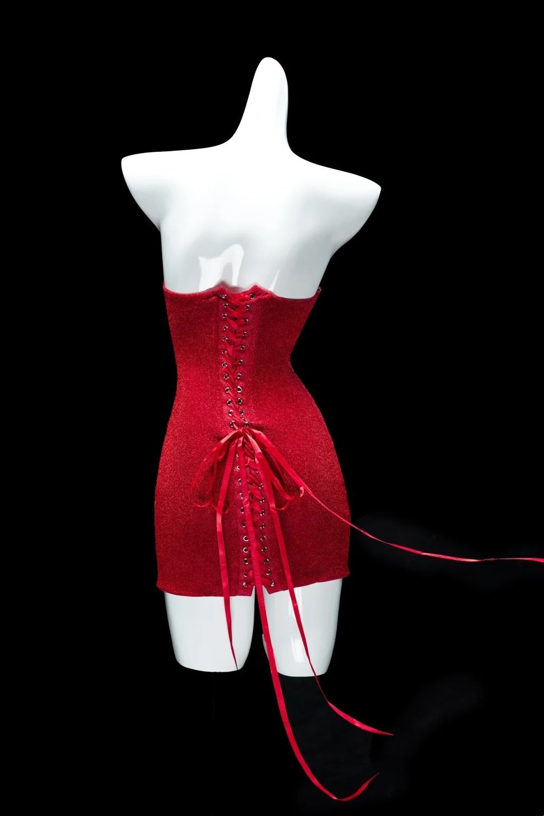Robe mini bandeau à sequins rouge vif : laçage au dos, coupe moulante, robe de soirée idéale NV6412